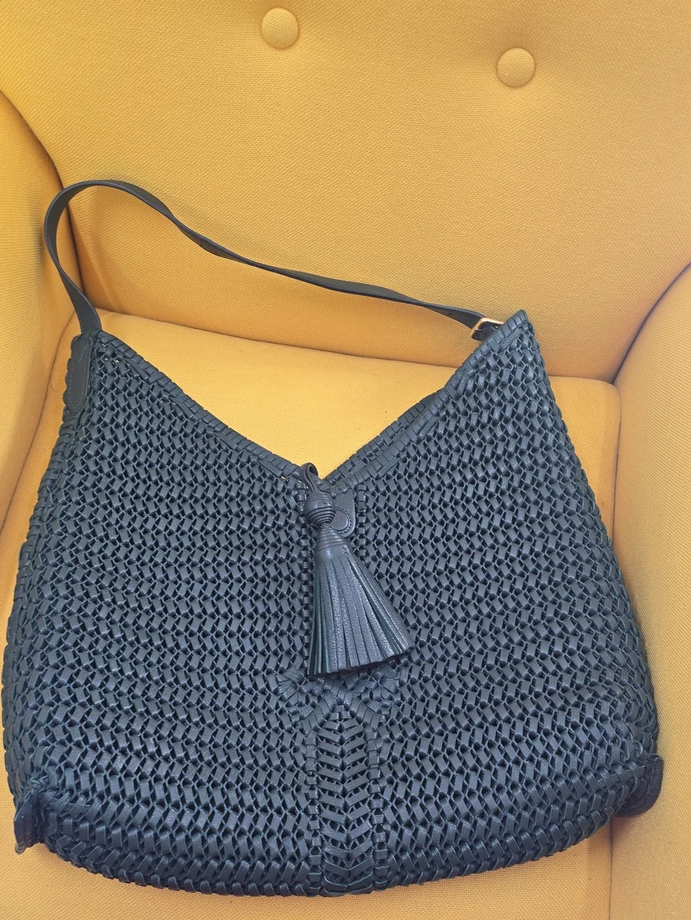 Anya Hindmarch  Woven Tassel Leather Hobo Bag